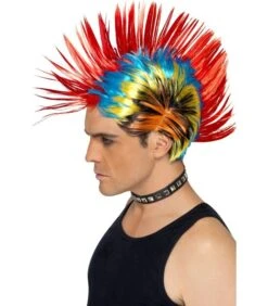 80s Street Punk Wig, Mohawk, Multi-Coloured
