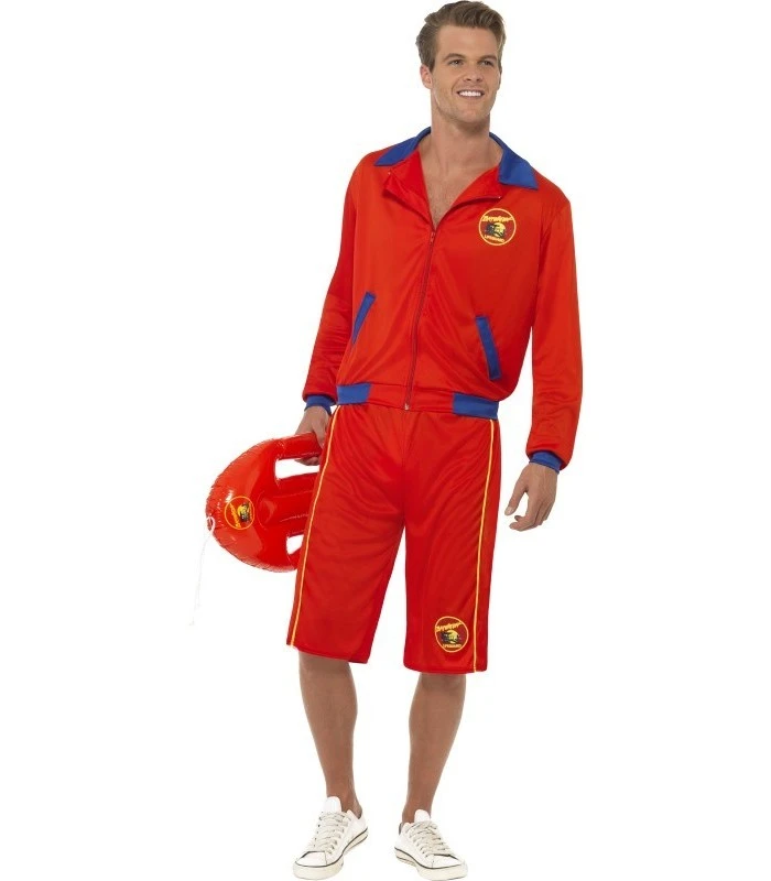 Baywatch Beach Men's Lifeguard Costume, Red 1 Baywatch Beach Men's Lifeguard Costume, Red