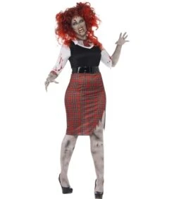 Curves Zombie School Girl Costume, Black