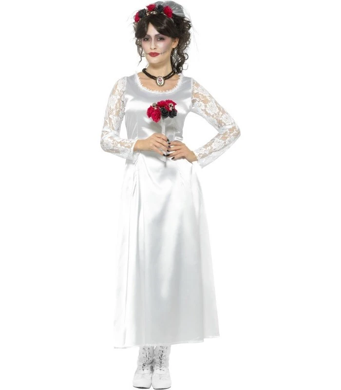 Day Of The Dead Bride Costume, White 1 Day Of The Dead Bride Costume, White