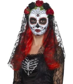 Day Of The Dead Senorita Mask, Full Face, Red & Bl