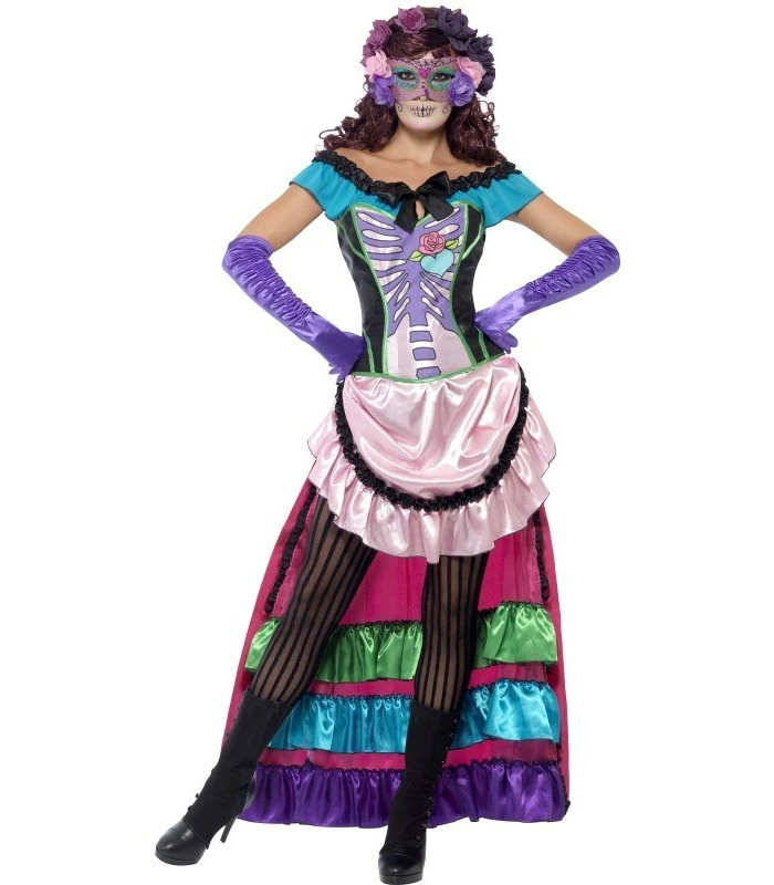 Day Of The Dead Sugar Skull Costume, Pink 1 Day Of The Dead Sugar Skull Costume, Pink