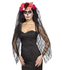 Deluxe Day Of The Dead Headband, Red & Black