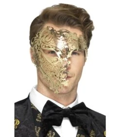 Deluxe Metal Filigree Phantom Mask, Gold