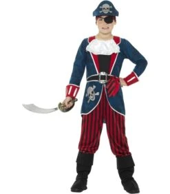 Deluxe Pirate Captain Costume, Blue & Red