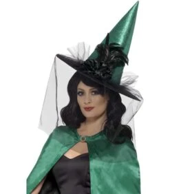 Deluxe Witch Hat, Green & Black