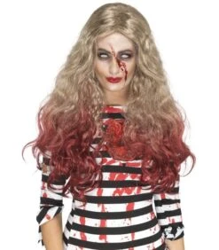 Deluxe Zombie Blood Drip Wig, Blonde & Red