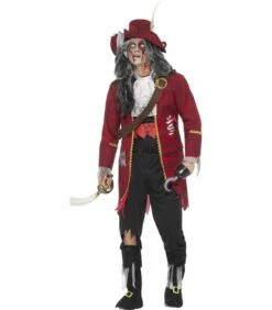 Deluxe Zombie Pirate Captain Costume, Latex, Red