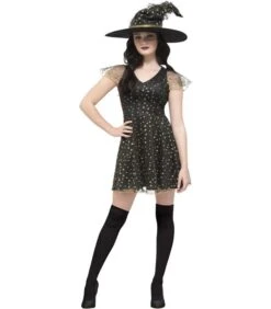 Fever Moon & Stars Witch Costume, Black & Gold