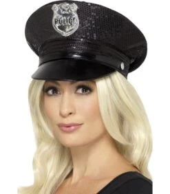 Fever Sequin Police Hat, Black