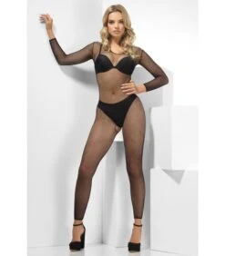 Fishnet Footless Jumpsuit, Black