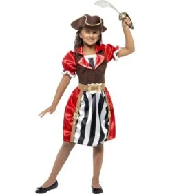 Girls Pirate Captain Costume, Red