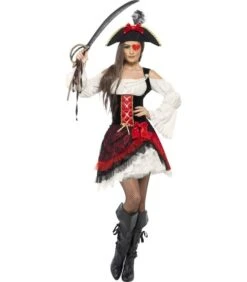 Glamorous Lady Pirate Costume, Red