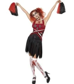 High School Horror Cheerleader Costume, Red & Blac