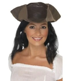 Leather Look Pirate Hat, Brown