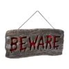 Light Up Hanging Beware Sign, Grey & Red