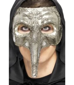 Luxury Venetian Capitano Mask, Silver