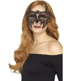 Metal Filigree Devil Eyemask, Black & Red