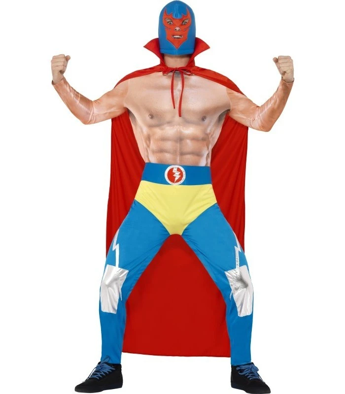 Mexican Wrestler Costume, Red & Blue 1 Mexican Wrestler Costume, Red & Blue