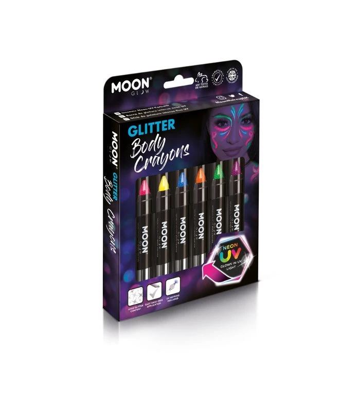 Moon Glow - Neon UV Glitter Body Crayons, Assorted 1 Moon Glow - Neon UV Glitter Body Crayons, Assorted