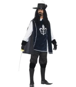 Musketeer Male Costume, With Top, Hat, Navy