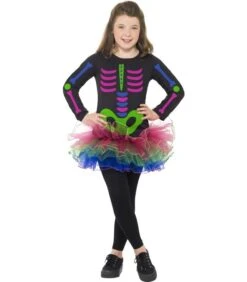 Neon Skeleton Girl Costume, Neon Multi-Coloured