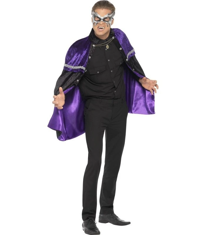 Phantom Masquerade Vampire Cape, Black & Purple 1 Phantom Masquerade Vampire Cape, Black & Purple