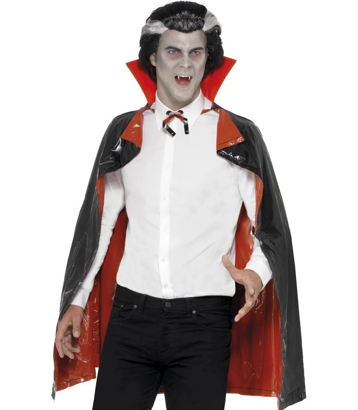 PVC Reversible Vampire Cape, Black & Red 1 PVC Reversible Vampire Cape, Black & Red