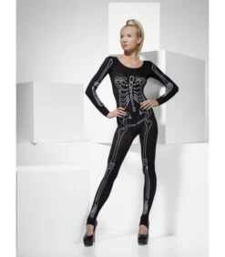 Skeleton Print Bodysuit, Black