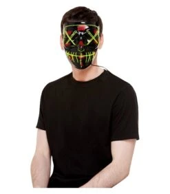 Stitch Face Mask, Green Neon Light Up, Black