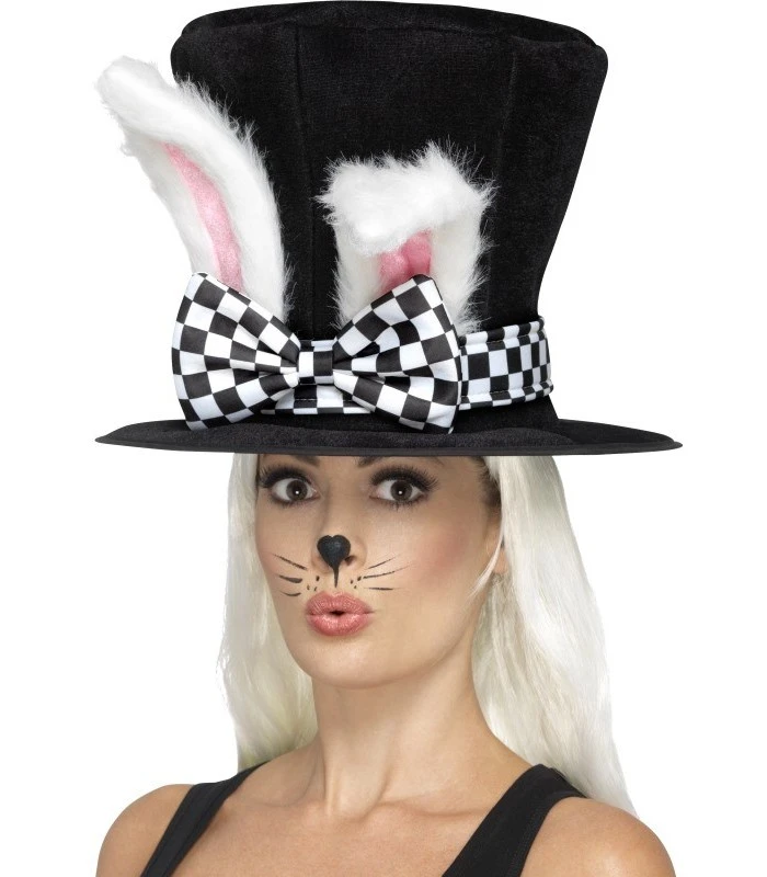 Tea Party March Hare Top Hat, Black & White 1 Tea Party March Hare Top Hat, Black & White