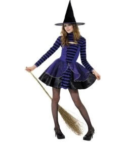 Teen Stripe Dark Fairy Costume, Purple & Black