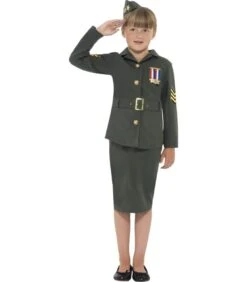 WW2 Army Girl Costume, Khaki Green