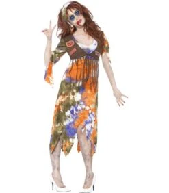 Zombie 60s Hippie Lady Costume, Multi-Coloured