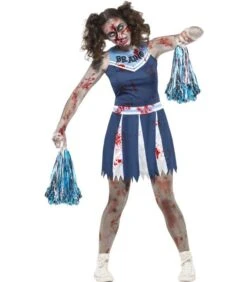 Zombie Cheerleader Costume, Blue