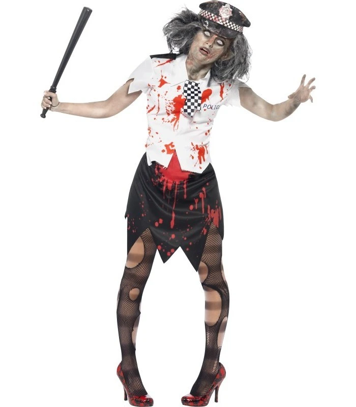 Zombie Policewoman Costume, Black & White 1 Zombie Policewoman Costume, Black & White